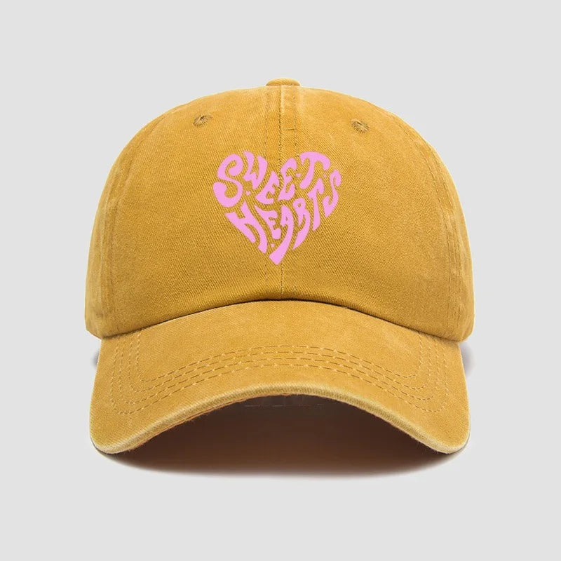 Pink Heart Shaped Letter Printed Baseball Cap Versatile For Daily