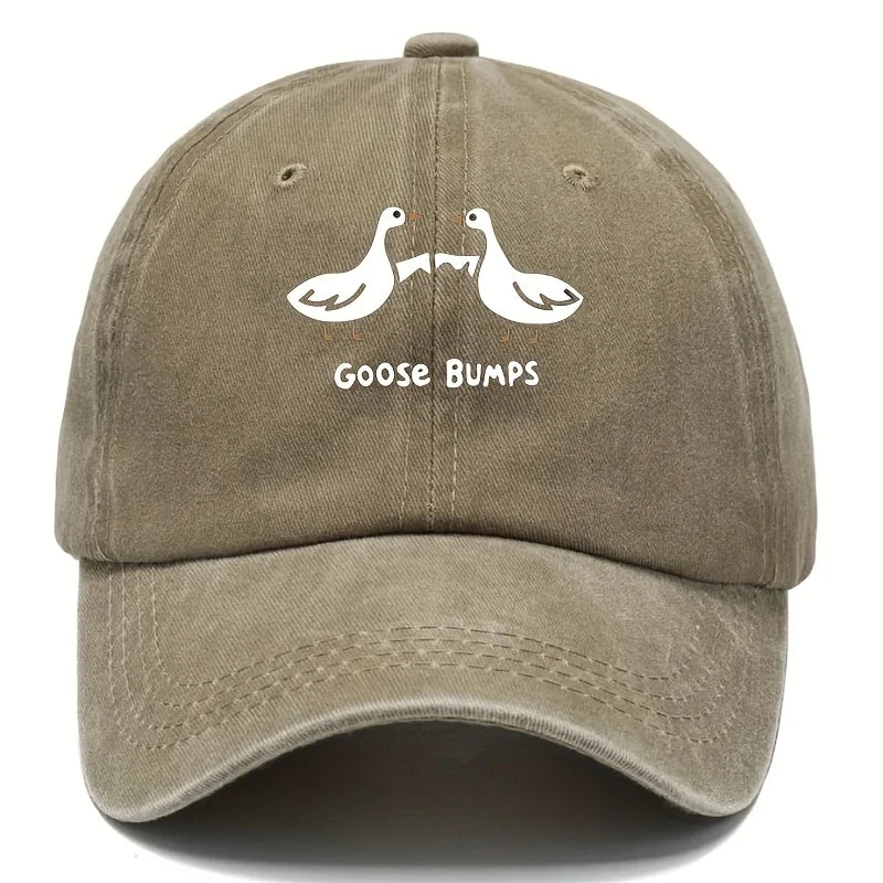 Retro Goose Print Distressed Washed Baseball Cap