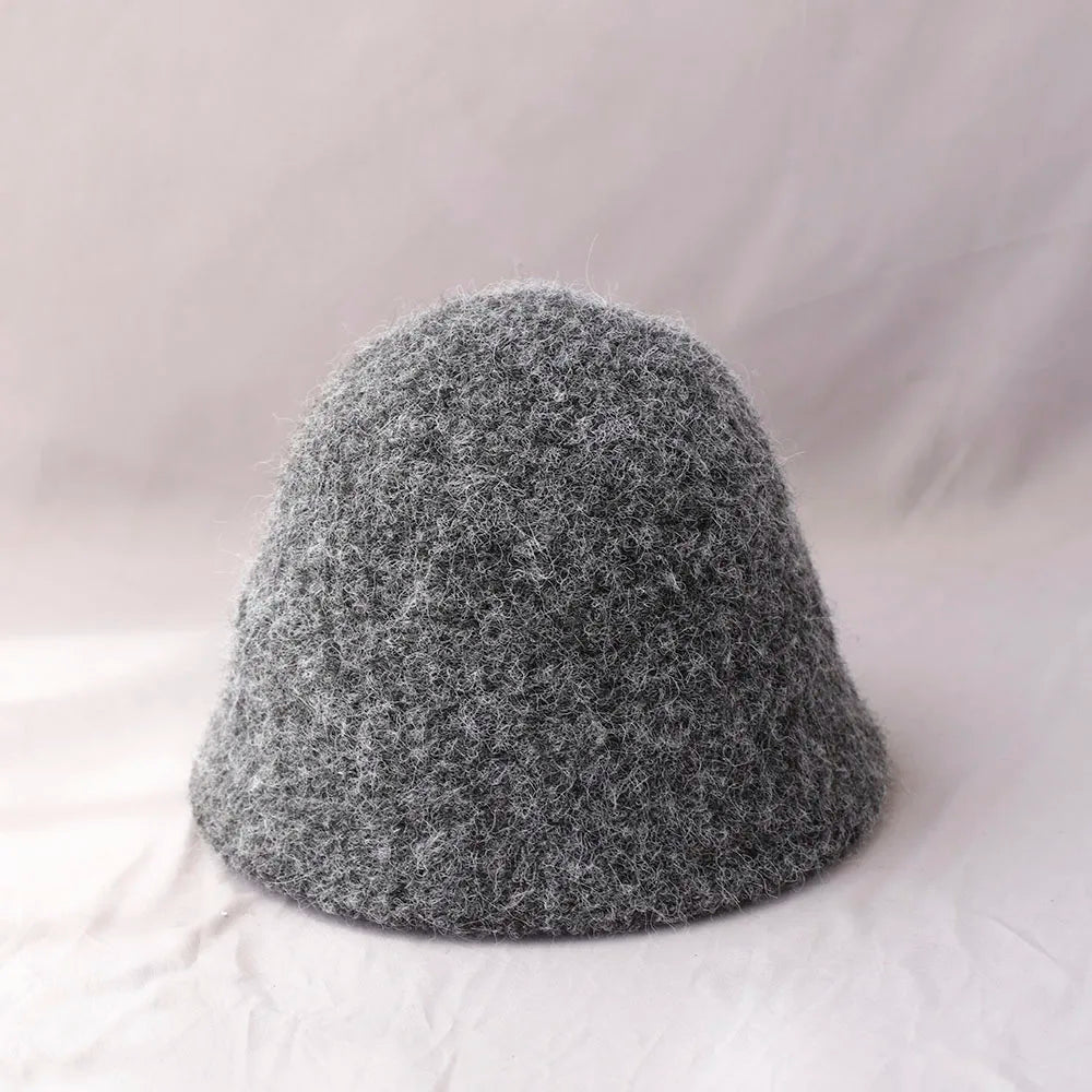 Vintage Wool Bucket Hat Women Fashion Fisherman Cap