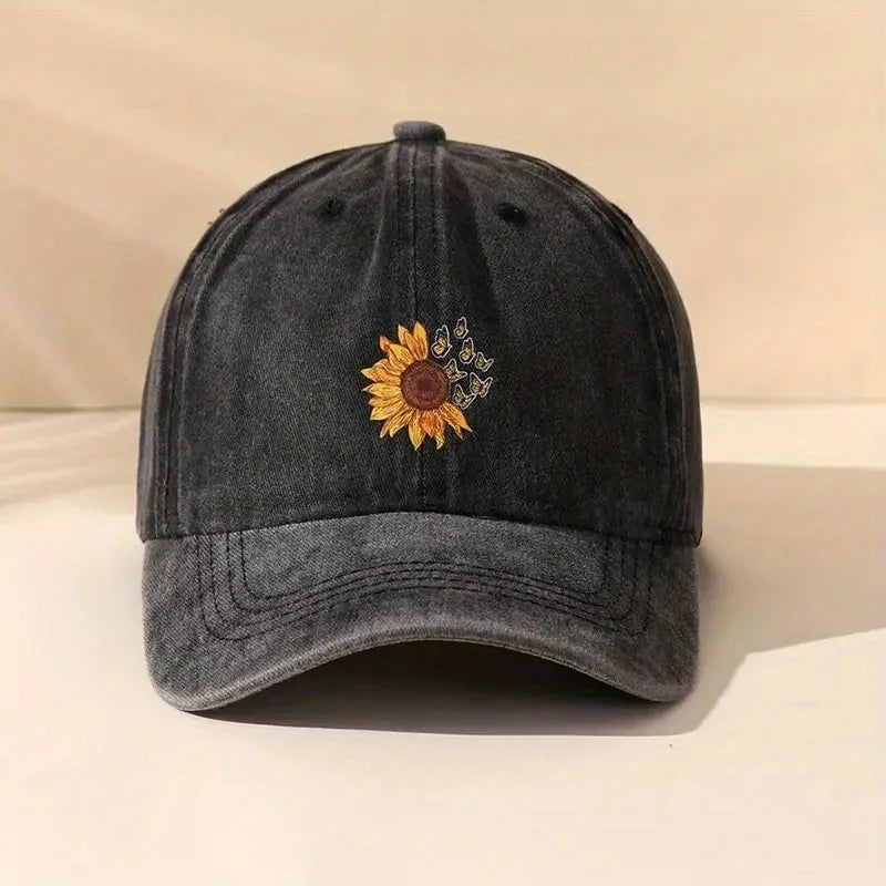 Sunflower Printed Baseball Cap With Adjustable Retro
