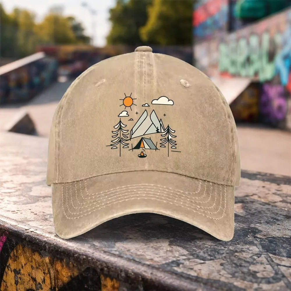 Camping Mountain Washed Baseball Cap