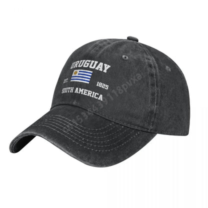 Unisex Adult Uruguay Uruguayan Flag Charcoal Washed Denim Baseball Cap