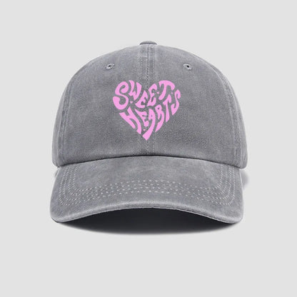 Pink Heart Shaped Letter Printed Baseball Cap Versatile For Daily