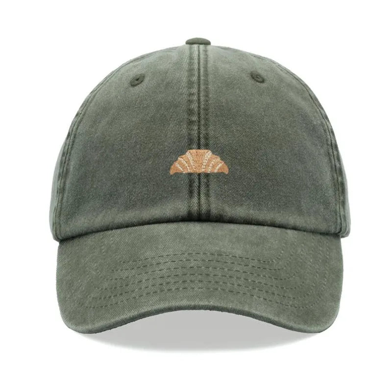 Retro Croissant Print Washed Baseball Cap