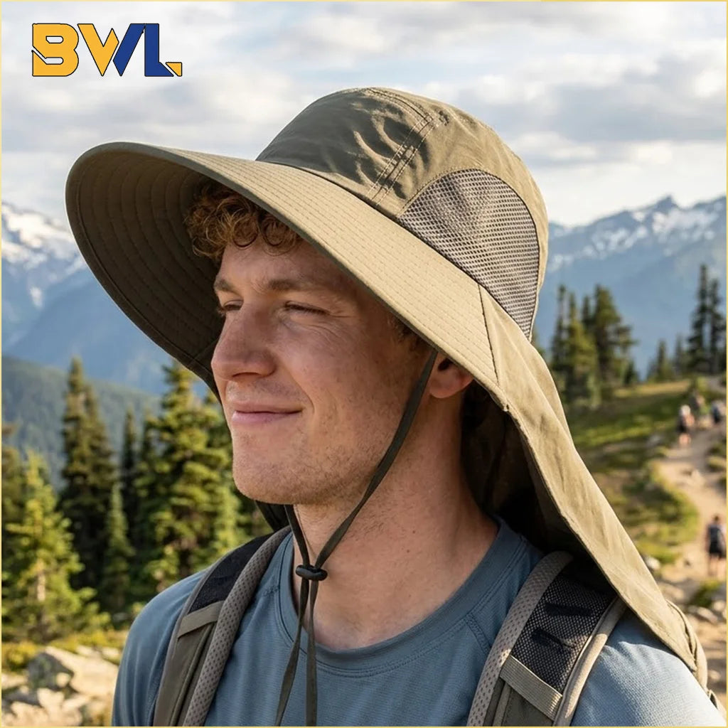 Wide Brim UV Protection Bucket Hat With Neck Flap