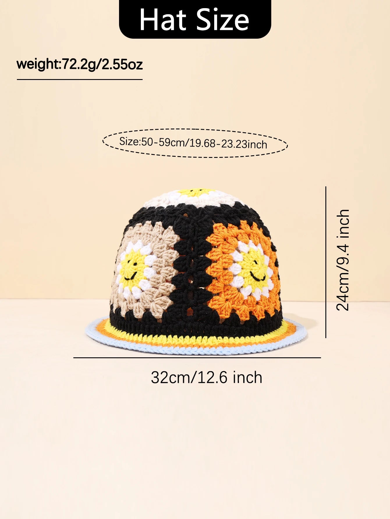 Vintage Smiley Crochet Street Bucket Hat