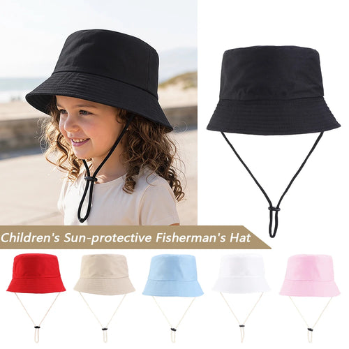 Kids Bucket Hat Summer Solid Color Fisherman Cap