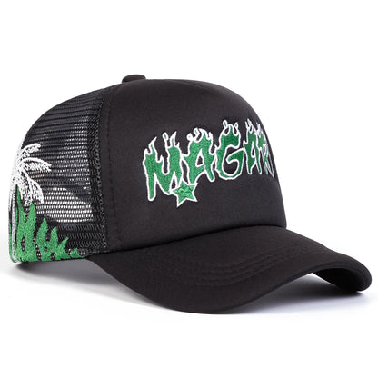 Unisex MAGARI Flame Embroidery Baseball Net Caps