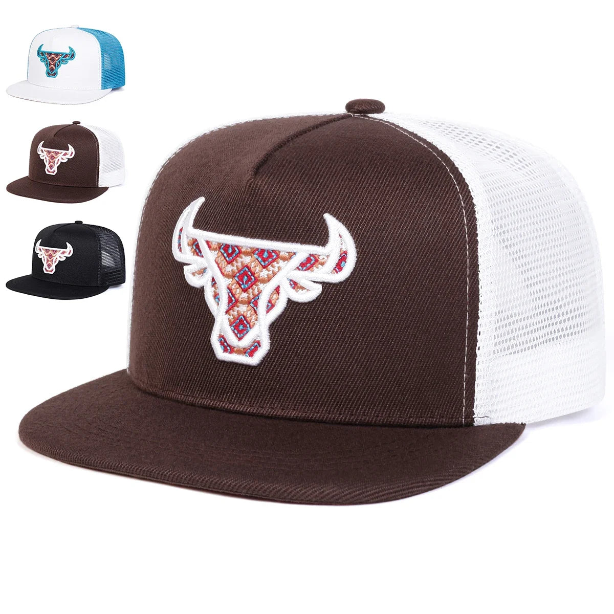 Ox Head Embroidered Mesh Snapback Cap