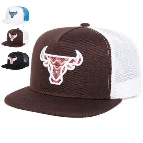 Ox Head Embroidered Mesh Snapback Cap