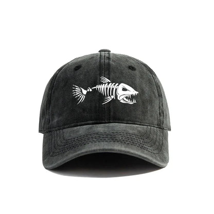 Vintage White Fishbone Print Baseball Cap