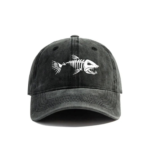 Vintage White Fishbone Print Baseball Cap