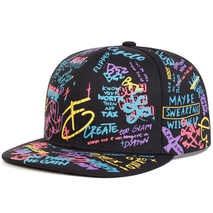 Black White Graffiti Print Snapback Cap