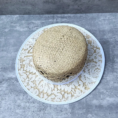 Woven Raffia Flat Top Hat Travel Sun Protection Shade Straw Hats Size 56-58cm