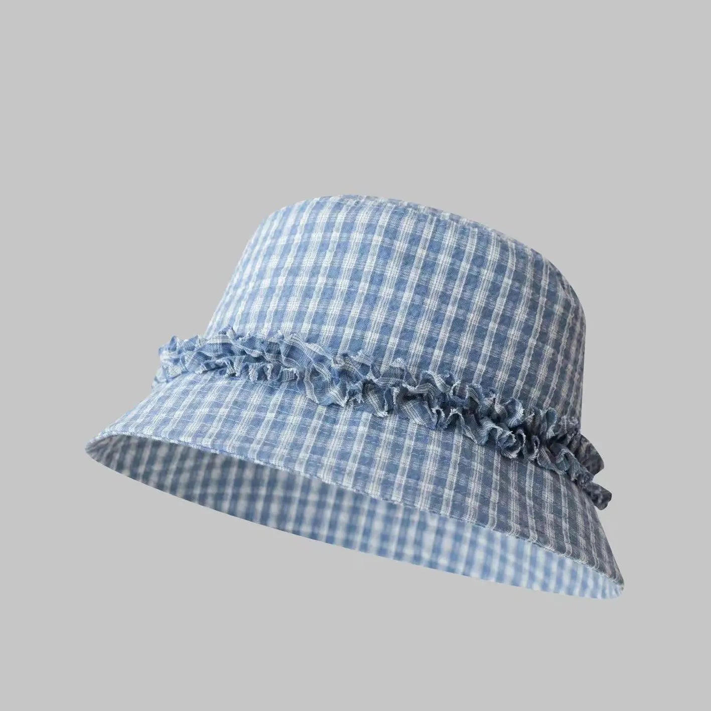 Women Plaid Lace Wide Brim Bucket Hat