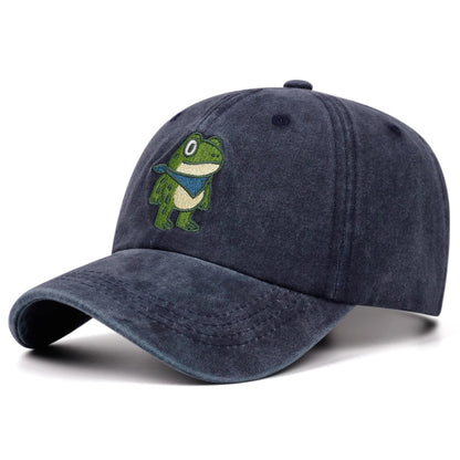 Cartoon Cute Frog Washed Retro Embroidery Cowboy Baseball Caps