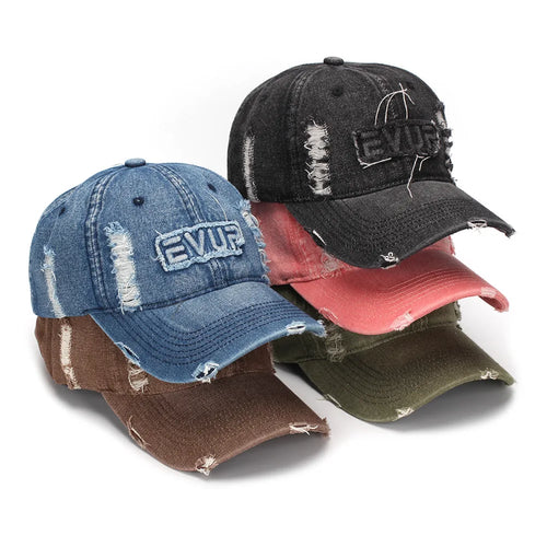 Spring Autumn Thick Soft Top Baseball Cap Washed Denim Hole Embossed Antique Korean Style Casual Fashion Sun Hat
