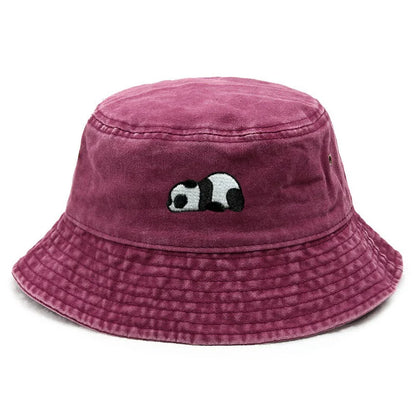 Panda Embroidered Washed Cotton Bucket Hat