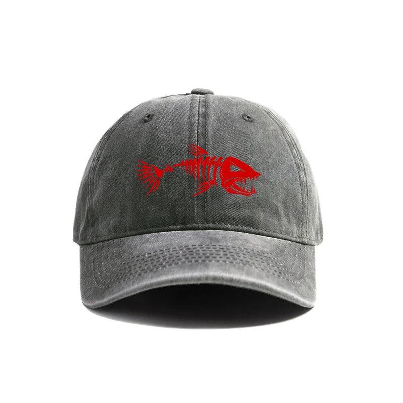 Fishbone Baseball Cap Summer Distressed Dad Hats