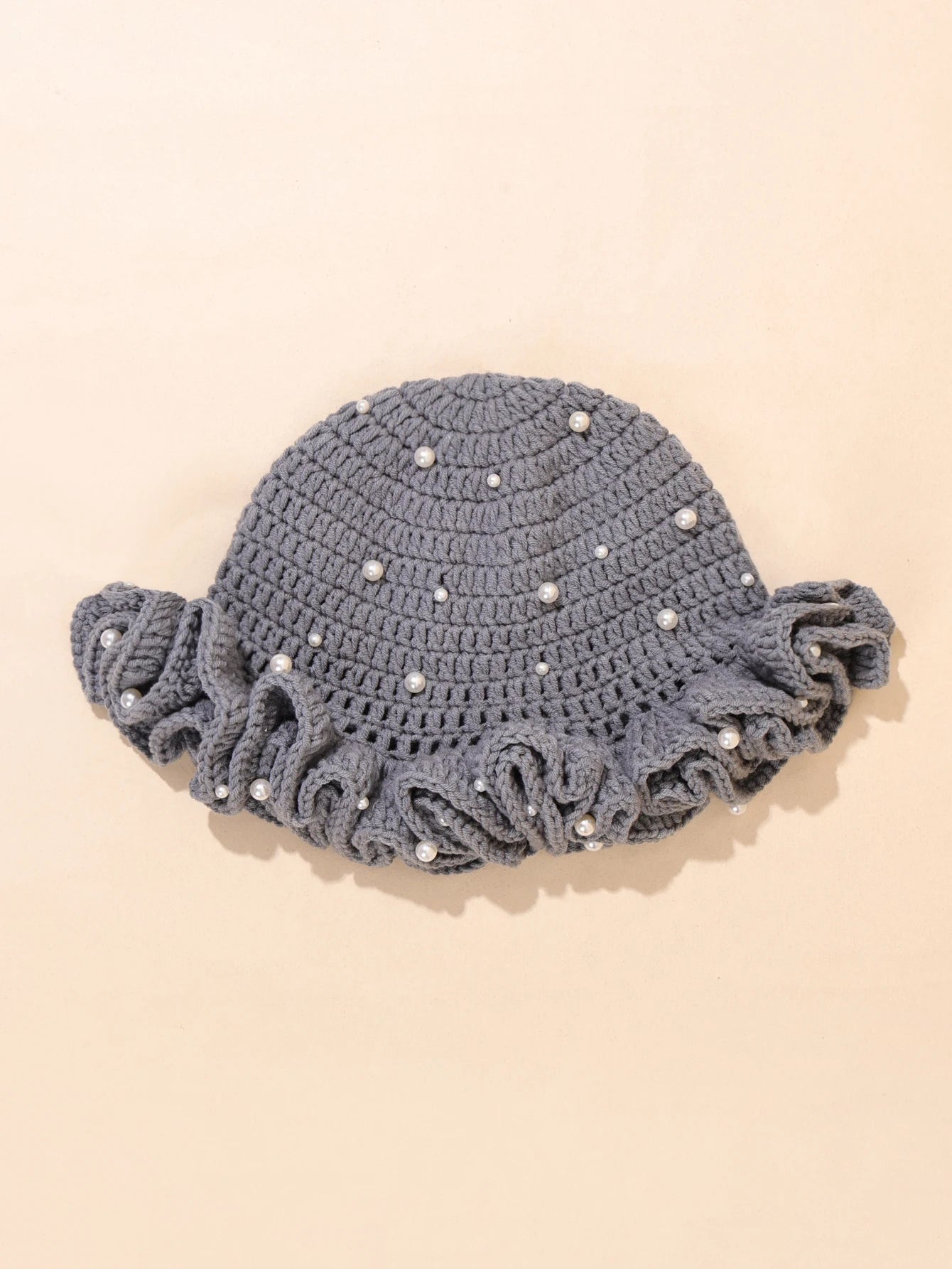 Women Vintage Pearl Crochet Ruffled Bucket Hat
