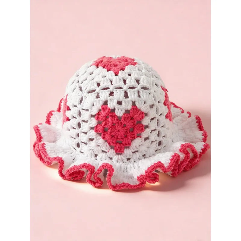 Heart Crochet Granny Square Bucket Hat