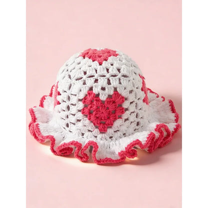 Heart Crochet Granny Square Bucket Hat