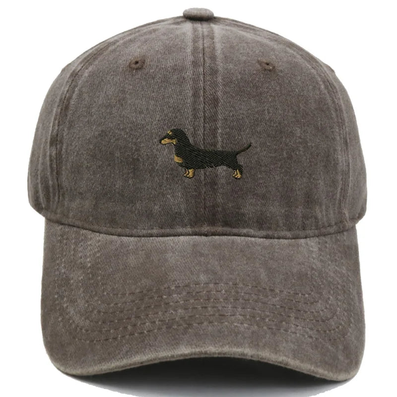 Vintage Washed Dachshund Embroidered Baseball Cap
