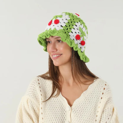 Cherry Crochet Flower Bucket Hat
