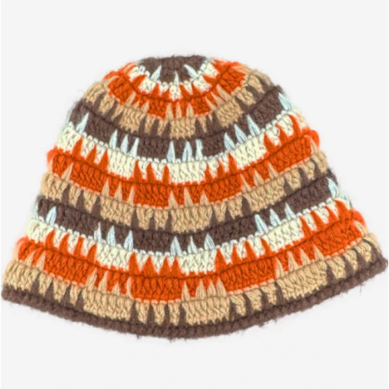 Unisex Color Block Crochet Winter Bucket Hat