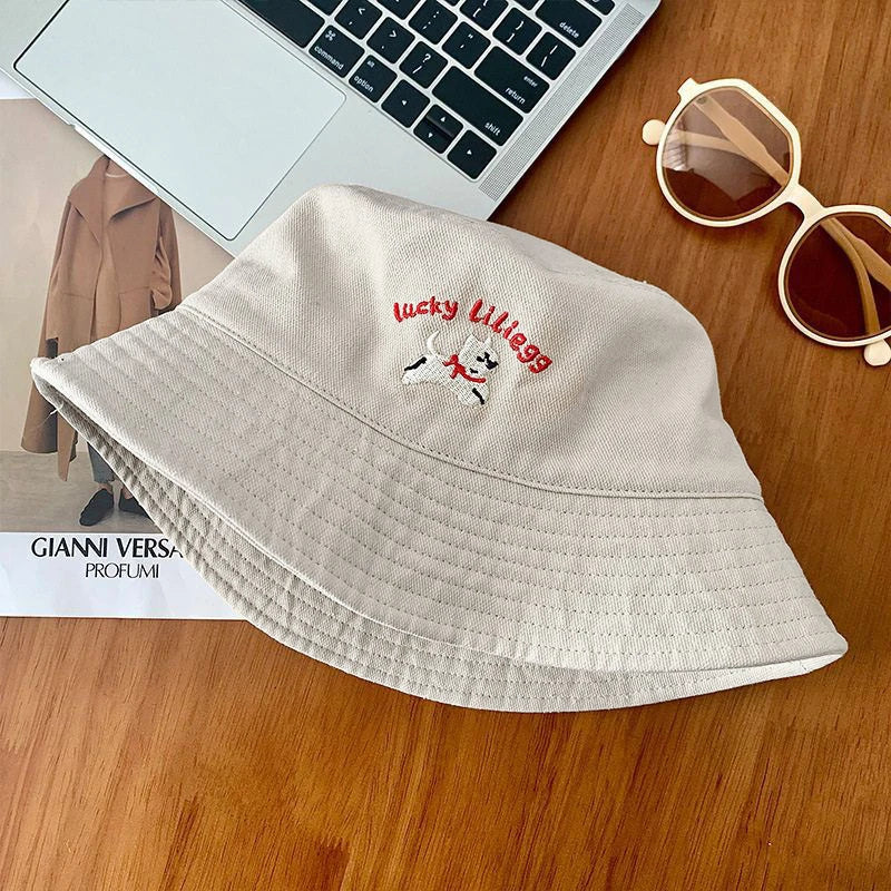 Cute Dog Embroidered Fisherman Bucket Hat