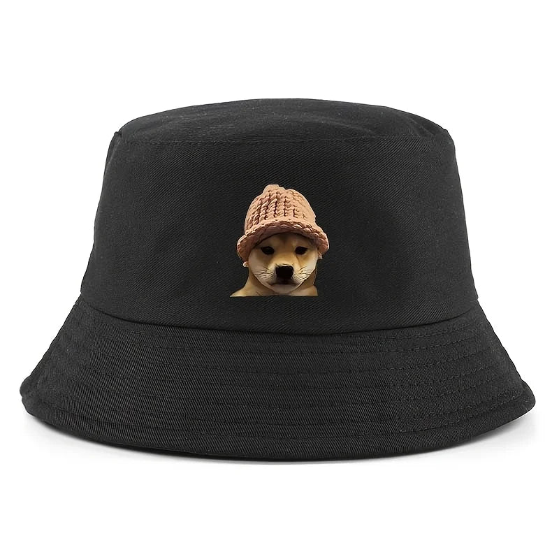 Shiba Inu Print Cotton Bucket Hat