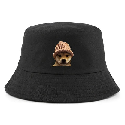 Shiba Inu Print Cotton Bucket Hat