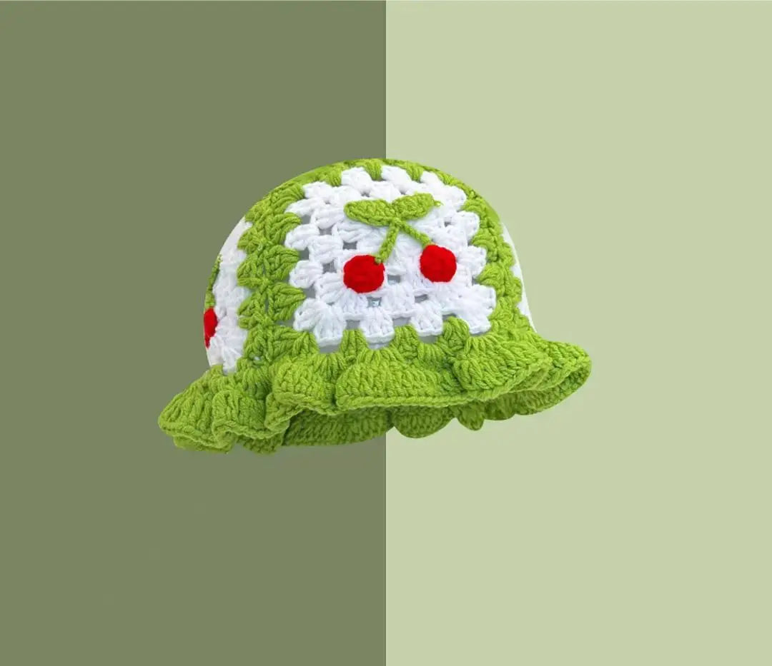 Women's Cherry Floral Crochet Bucket Hat
