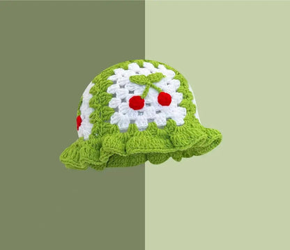 Women's Cherry Floral Crochet Bucket Hat