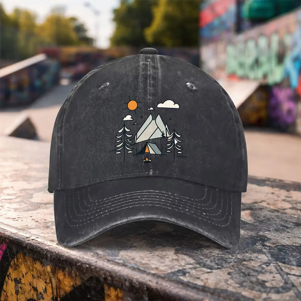 Camping Mountain Washed Baseball Cap