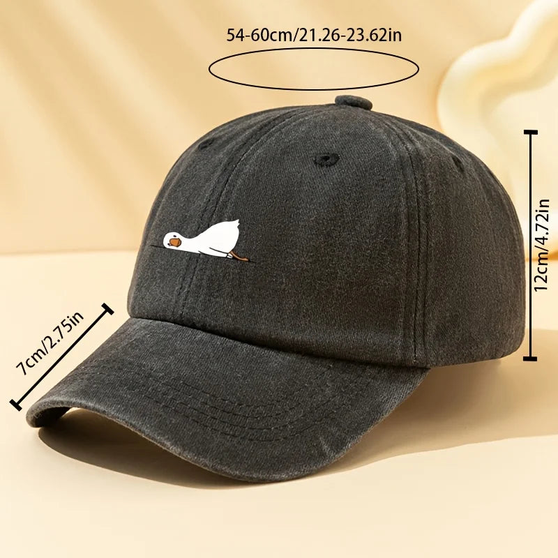 Lying Goose Print Vintage Washed Baseball Cap