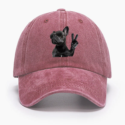 Black Dog Print Washed Baseball Cap