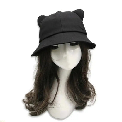 15Yc Lovely Fisherman Hat Cats Ear Tail Bucket Hats