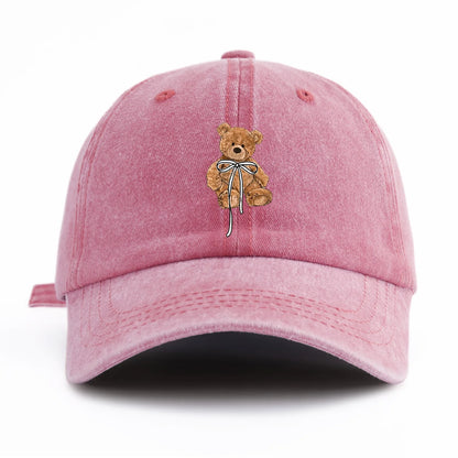 Minimalist Bow Bear Print Retro Washed Baseball Cap