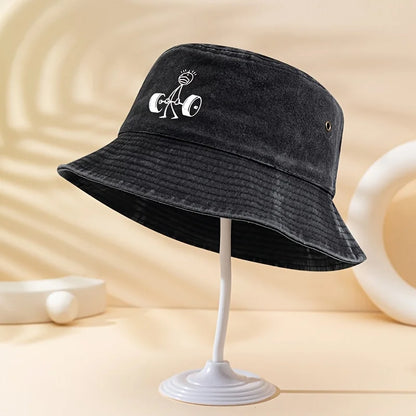 Cartoon Weightlifting Print Outdoor Bucket Hat