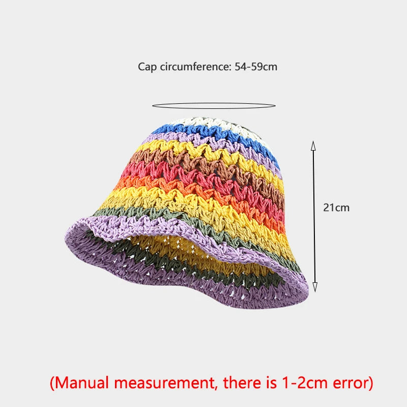 Foldable Wide Brim Straw Bucket Hat