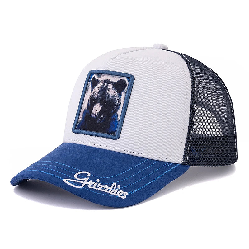 Hot Sale Unisex Mesh Cap Lion Pattern Patch Design Suede Hat Women And Men Summer Animal Baseball Cap Fashion Trucker Hat Size 56-60cm