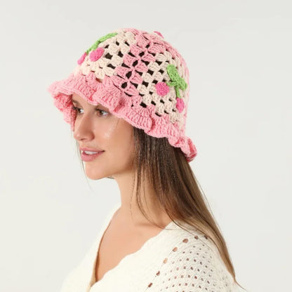 Cherry Crochet Flower Bucket Hat