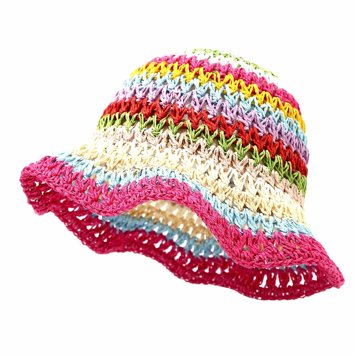 Summer Rainbow Crochet Foldable Beach Bucket Hat