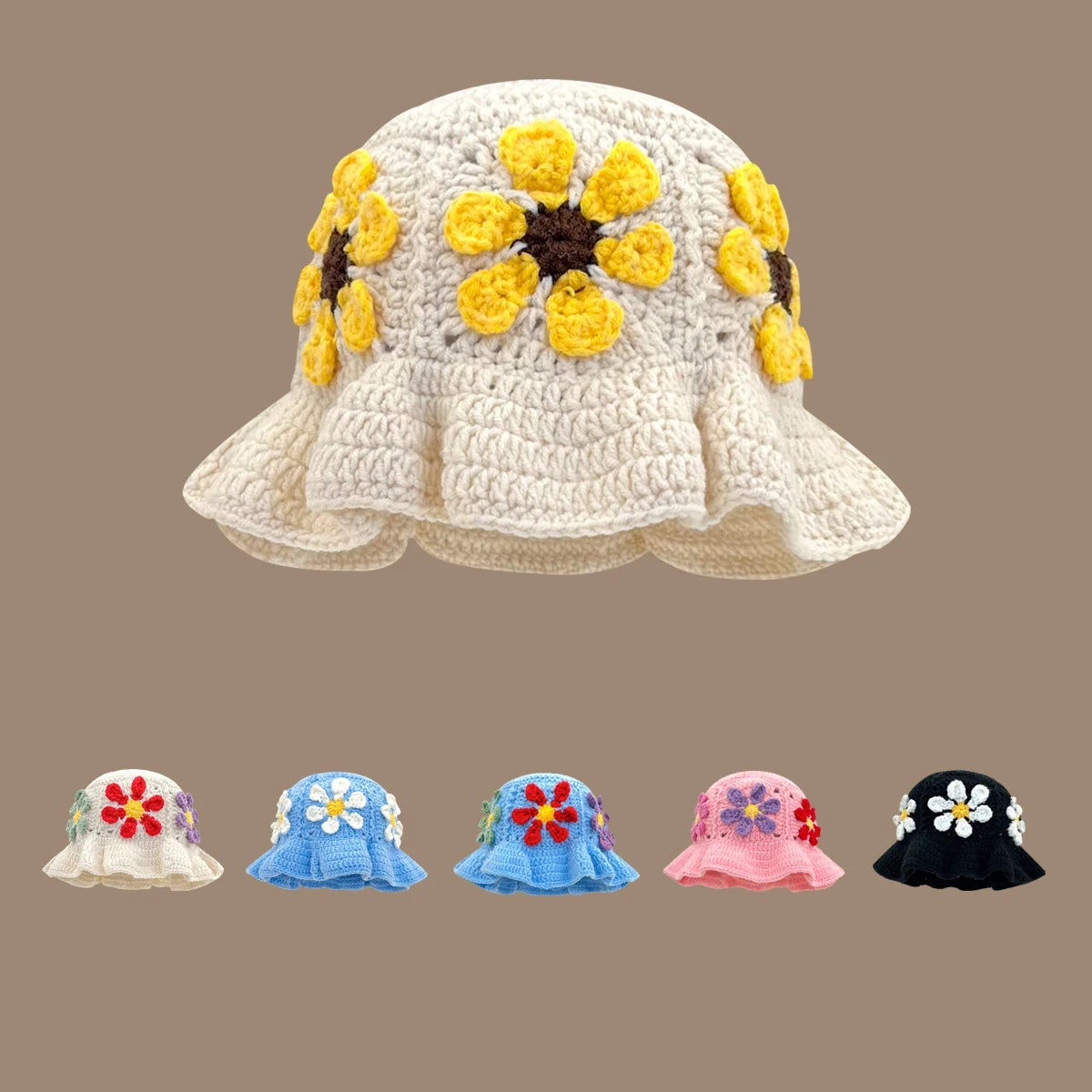 Women Colorful Crochet Wool Bucket Hat