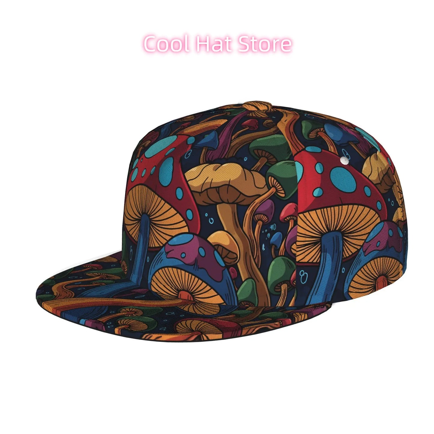 Vibrant Mushroom Design Unisex Flat Brim Baseball Cap