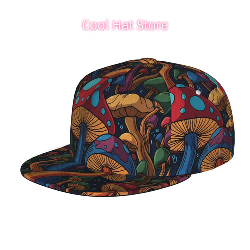 Vibrant Mushroom Design Unisex Flat Brim Baseball Cap