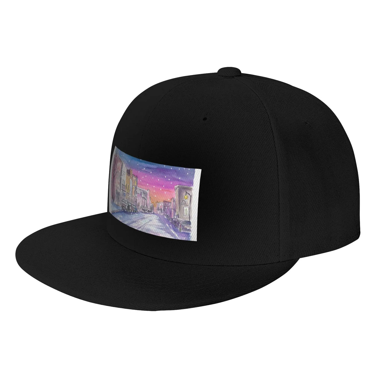 Snowfall Park City Utah Main Street Night Snapback Cap