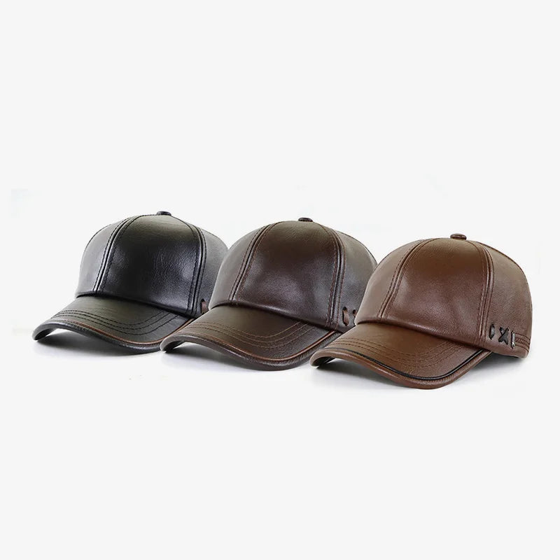 Genuine Cowhide Leather Adjustable Snapback Cap
