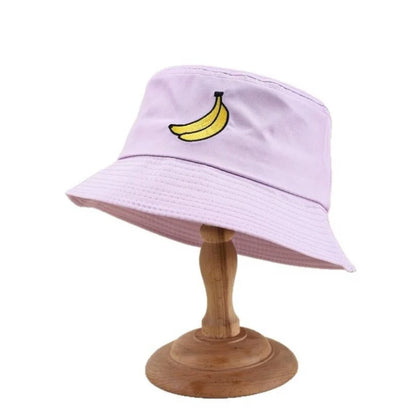 Summer Cartoon Embroidered Banana Bucket Hats Size 55-58cm